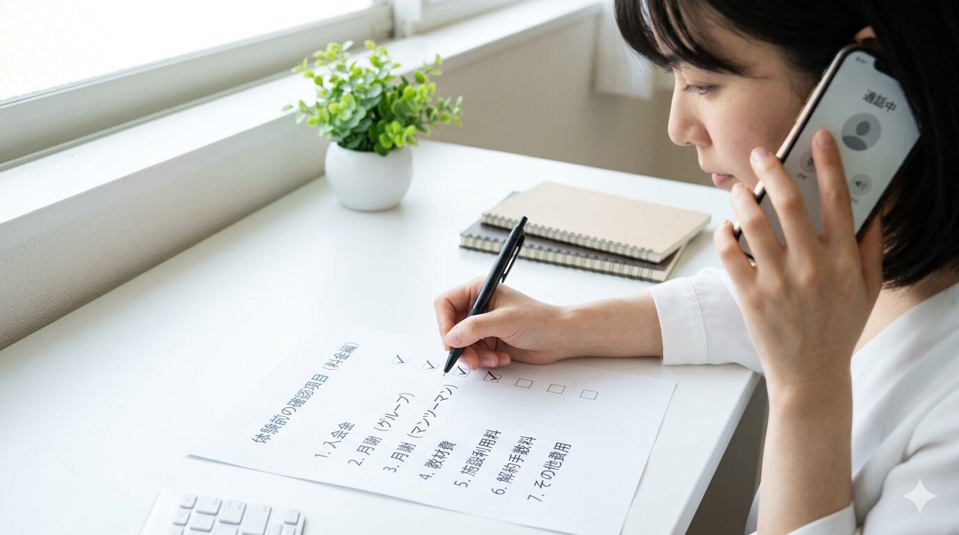 月謝以外のコストを年間で試算する男性の様子