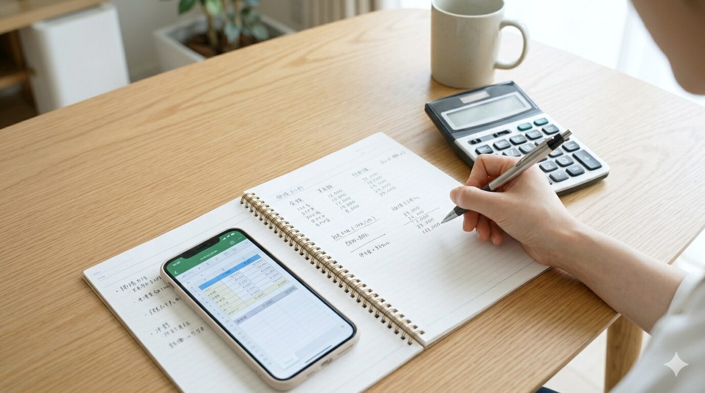 ボイトレスクールの料金を比較検討している様子