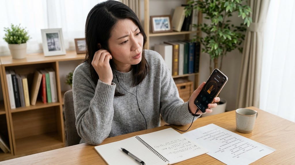 メトロノーム練習だけで行き詰まり首をかしげる女性